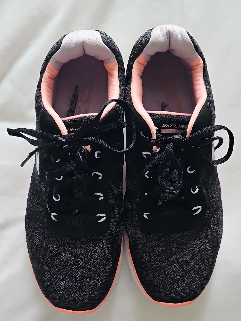 Skechers Black with Pink Trim Knit Lace-Up Athletic Sneakers